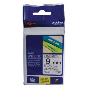 BA8079 Brother P-Touch 9mm Black on White TZE221 Labelling Tape